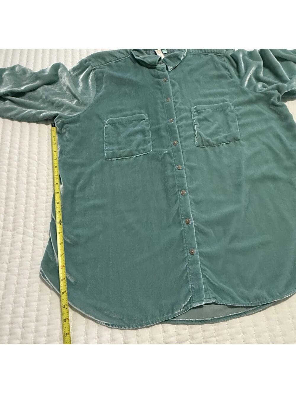 Anthropologie Pilcro Mara Relaxed Velvet Button Down Shirt Top Teal Blue Sz 20W - Picture 5 of 15